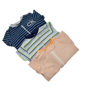 Baby‎ Boys-3 Sleepers - Navy, Lt. Orange, White w/ Colorful Stripes - Size 0-3 M
